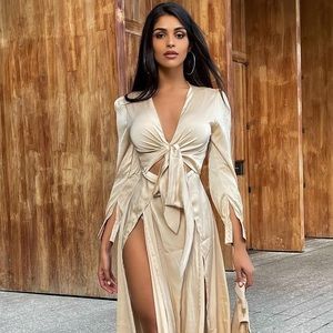 Entice Me Satin Maxi Dress~Cream